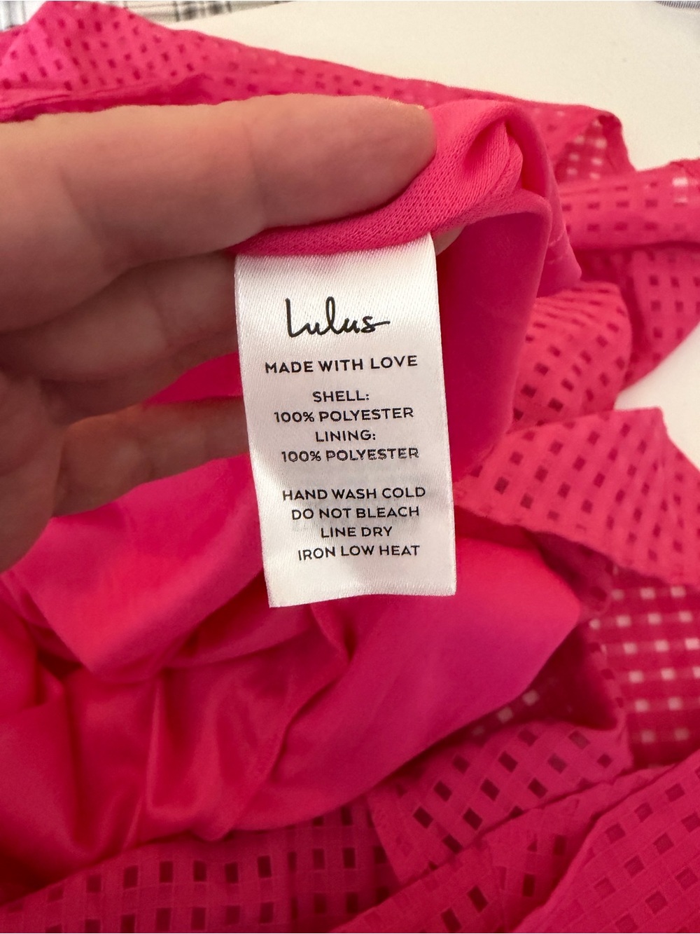 Lulus Definitely Stunning Hot Pink Barbie Core Gingham Burnout Midi Dress NWT M - Picture 14 of 16